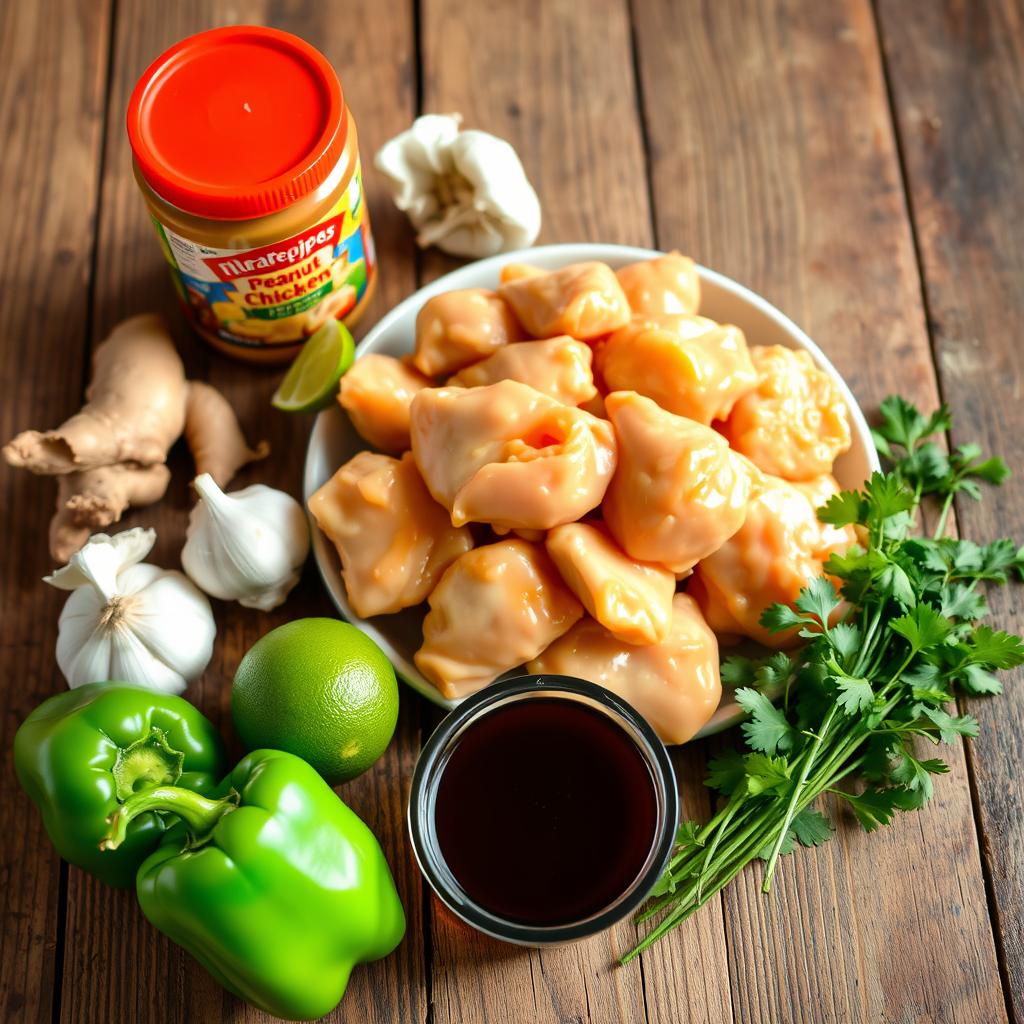 Essential ingredients for peanut butter chicken