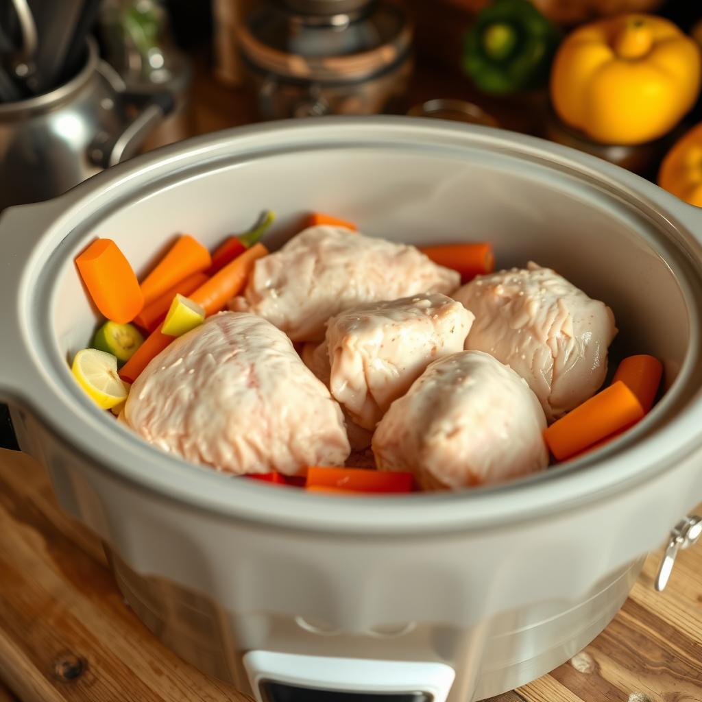 Can you put frozen chicken in a slow cooker?