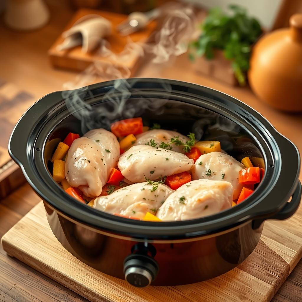 Frozen chicken in a slow cooker