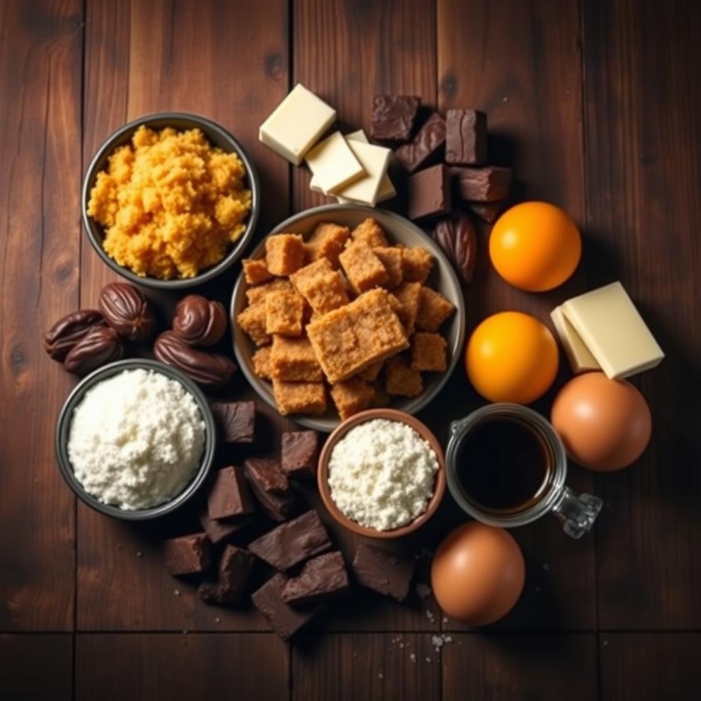 Ingredients for sticky toffee pudding with brownie